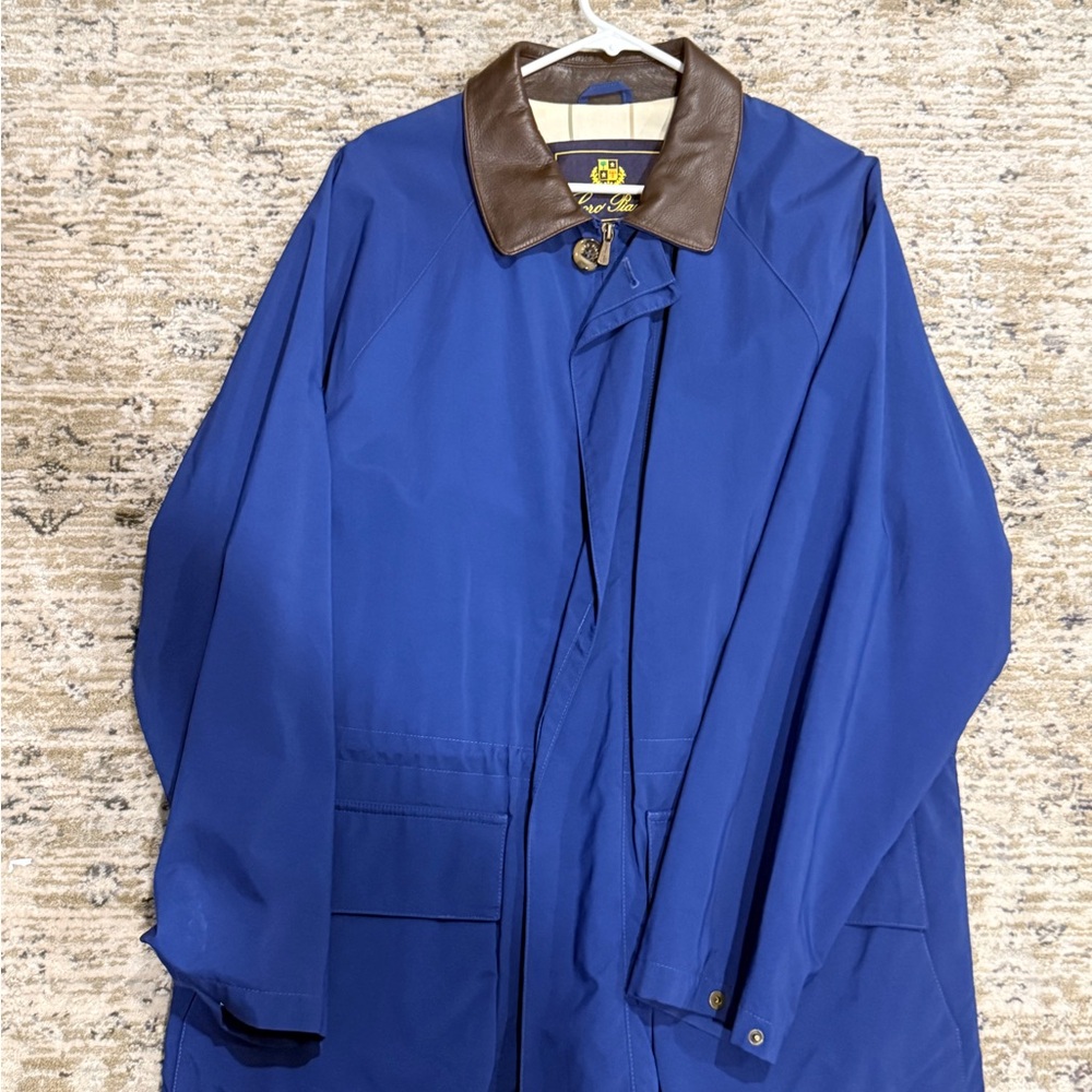 Loro Piana Royal Blue Raincoat with Dark Brown Collar